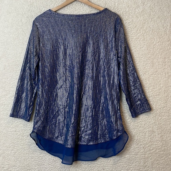 NWT JM Collection Womens Navy Peony Gold Metallic Stripe Top MEDIUM - Picture 6 of 6